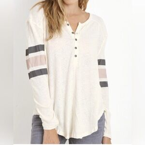 We the Free People BLUE Game Time Henley T Tee Top